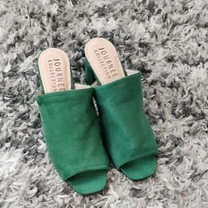 Journee Collection Women's Green Toe Slip On Block Hee Sandals  ,Size 10